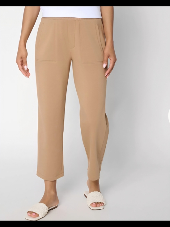 Susan Graver Pants - EUC Sz M Susan Graver Weekend StretchyCropped Pull-On Pants With Pockets In Tan